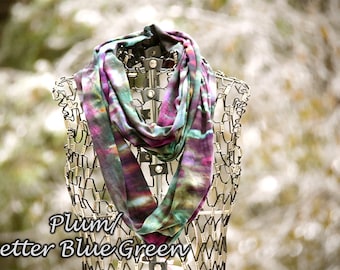Infinity Scarf-Cotton Jersey Scarf-Tie Dye Scarf-Plum and Better Blue Green OR Pick your two colors
