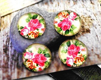 2 cabochon round 12 mm flower