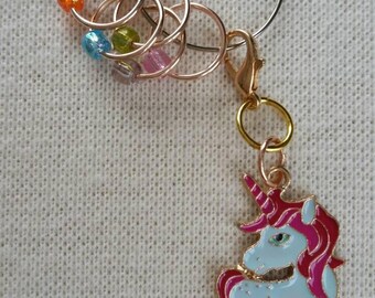 Unicorn Progress Keeper Ring Stitch Markers Knitting Markers Unicorn Enamel Charm Stitch Markers