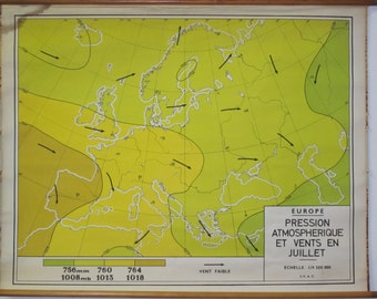 vintage european climate map from belgium winds and atmospheric pressure