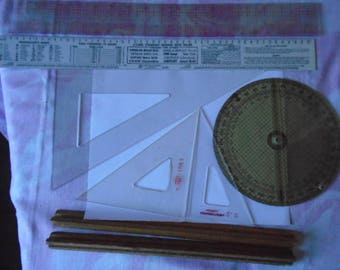 Lot of Eight Vintage Rulers, Engineer and Artists Drawing Tools, Vintage Wooden Rules, Plastic Measurement Tools