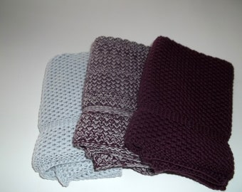 Dishcloths Knit in Cotton, Mulberry, Lt. Grey and Mulberry/Lilac/TransGrey, Dish Cloth, Wash Cloth, dishcloth, kitchen,