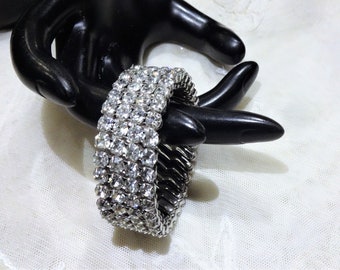 Vintage Diagonal Four Row Rhinestone Expansion Bracelet