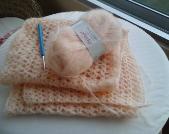 Melon colored crochet scarf