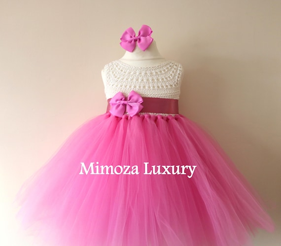 SALE size 12-18m Ready to ship, pink Flower girl dress tutu dress, bridesmaid dress, princess dress, crochet top tulle