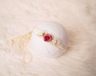 Newborn Headband, Newborn Tieback, Photo Prop, Baby Headband, Baby Tieback, Pearl Tieback