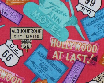 I Love Lucy, I love Lucy Fabric, Going to Hollywood, Route 66, Road Signs, Half Yard, Cotton Fabric