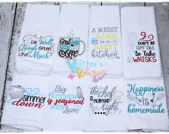 Set of 8 Embroidered Kitchen Towels