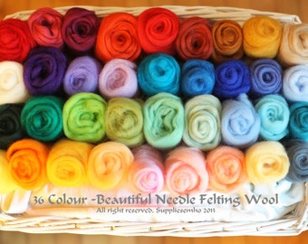 36 Colours Felting Wool - Free Tracking Number - Needle Felting Wool Platter- Wool Roving for Felting and Spinning - READY TO SHIP - 6.4 Oz