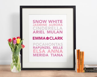 Personalised Disney Princess Subway Print | Personalised Name | Girl Nursery Decor | Kids Gift | INSTANT DOWNLOAD 5x7 8x10 Printable Art
