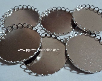 38mm round silvertone closed back lace edge cameo settings 6 pieces lot l X N