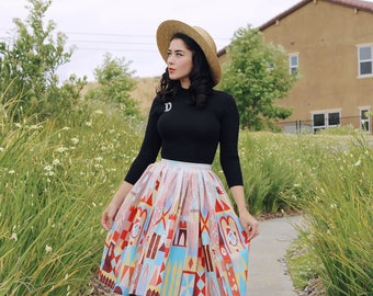 Clock Face, Border Print Full Skirt