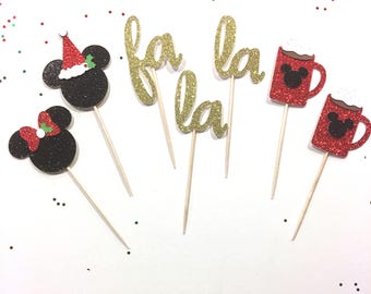 Disney Inspired Mickey Christmas Cupcake Toppers / Food Picks / Christmas Party / Holiday Party