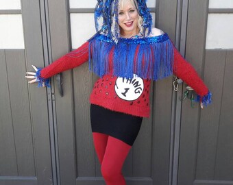 THING 1 ... sexy, Off shoulder, party girl, Who Ville, holiday, tacky Christmas sweater