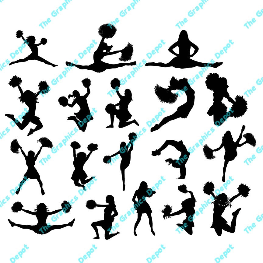 Download 18 Cheer Silhouettes Cheerleader svg dxf studio3 pdf