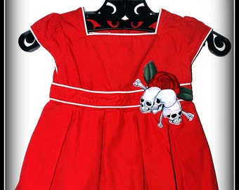 Girls Rockabilly Dress in Red & White and Skulls n Bones.... Size 18 months