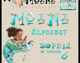 Moana digital alphabet, moana clip art, moana letters, moana birthday, alphabet letters, digital font. instant download