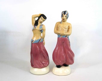 Vintage Mid Century Pair of Ceramic Arab Figures. Male and Female. Circa 1950's.
