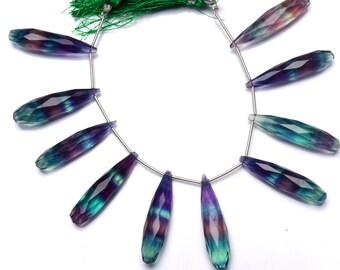 Natural Gemstone Multi Color Fluorite Super Quality 35x8MM Approx. Faceted Teardrop Briolettes 6.5 Inch Full Strand Super Fine Quality Beads