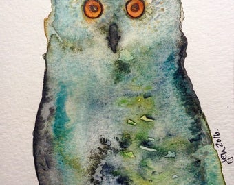 Fluffy Owl Watercolor Fine Art Print