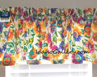 Rainbow Sunflowers Curtain Floral Curtain Pretty Valance Classroom Curtain Schoolroom Curtain Window Treatment Idaho Gallery