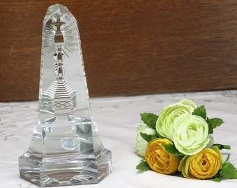 Val St Lambert Crystal Paperweight Trylon Obelisk Chalice Rare Belgium Lovely
