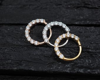 CZ diamond horizontal eternity hoop Daith earring / Cartilage / Septum ring / Nose ring