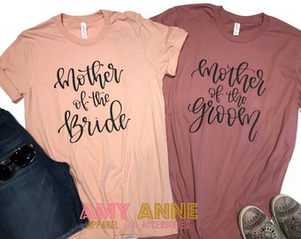 Mother of the Bride and Groom Graphic Tees Short Sleeve - Custom T-Shirt for Wedding Party Rose Mauve Shirts
