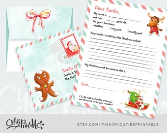 Letter to Santa kit with Envelope Template - Red Turquoise - Santa Claus - Christmas - INSTANT DOWNLOAD - Printable PDF