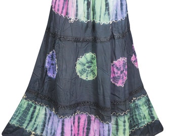 Colorful Tie Dye GEORGETTE Long Skirt A-Line Floral Embroidered Ethnic Summer Style Maxi Skirts