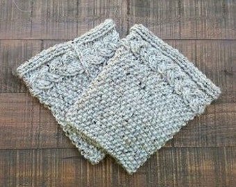 Handmade hand knit gray flecked boot cuffs, gray boot socks, gray boot cuffs, fall clothing, winter clothing, unique knit
