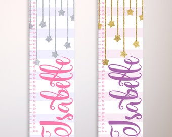 Girls Growth Chart, Sparkle Stars Growth Chart, Girl's Growth Chart Ruler, Custom Growth Ruler, Growth Chart Canvas, Stars Height Chart