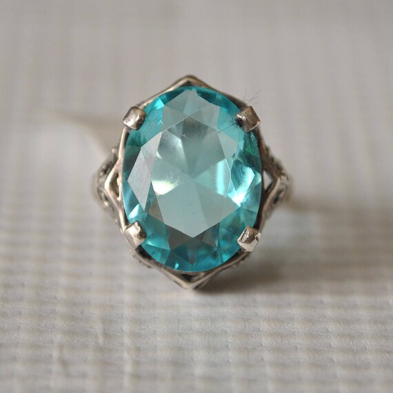 Sterling Silver Victorian Aquamarine Ring Sz 6 #9761