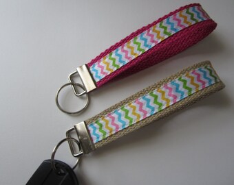 FREE SHIPPING - Pastel Chevron Keychain Wristlet, Key Fob