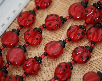 20mm Ladybug Handmade Lampwork Glass Beads, 12 beads pack L10112