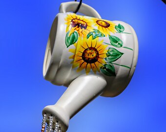 Sunflower Watering Can, Suncatcher, Crystal Suncatcher, Crystal Sun Catcher, Windchime, Sun Catcher, Suncatcher Crystal, Wind Chimes,Upcycle