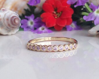 20% off- SALE!! Rose Quartz Ring - October Birthstone - Tiny Ring - Stack Ring - Gemstone Ring - Gold Ring - Bezel Ring - Delicate Ring