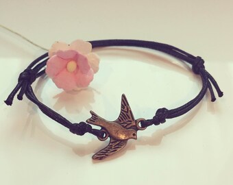 KL. swallow bracelet in black, bird, SCHWALBE, freedom, flying, freedom,.