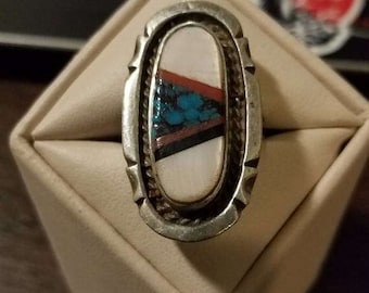 Vintage Sterling Silver Zuni Inlad Ring Size 8 3/4