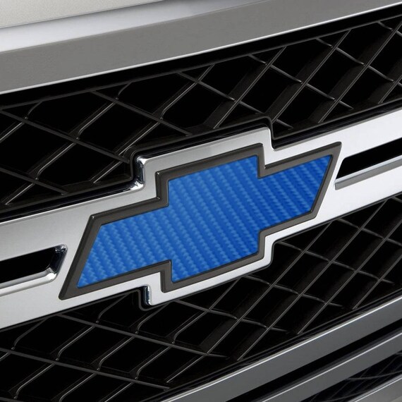2 Chevy Bowtie Emblem Overlay Kit Blue 4D Carbon Fiber