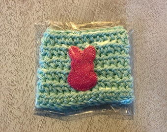 Light Blue Colored Easter Bunny Crochet Coffee Cozy, Drink Sleeve