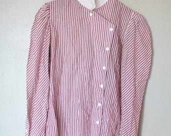 vintage maroon & white striped ruffle button up top