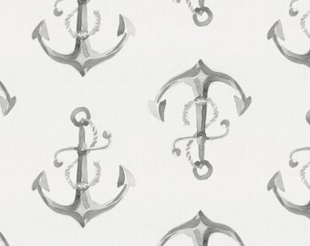 Gray Watercolor Anchors Organic Fabric - By The Yard - Gender Neutral / Modern / Fabric