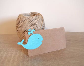 10 brand square kraft + turquoise whale - birthday decoration, christening, name