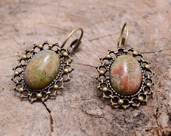 Green jasper copper earrings, Green jasper earrings, Jasper copper earrings, Jasper earrings, Copper earrings jasper, Jasper drop earrings.