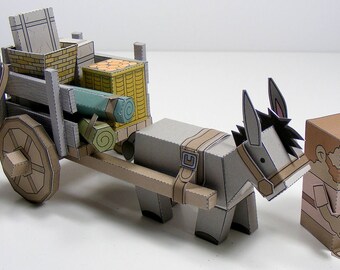 MINIWORLD PAPER TOYS – Donkey cart – Cut, assemble and play. Instant download.