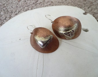 Mixed metal copper/sterling silver dome shaped dangle earrings