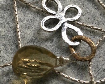 Citrine, Charm Silver Necklace