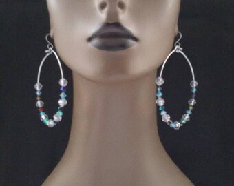 Beautiful Wire Hoop Beaded Earrings, Wire Earrings, Dangling Earrings, Large Earrings, Womens Earrings, Jewelry, Hoop Earrings