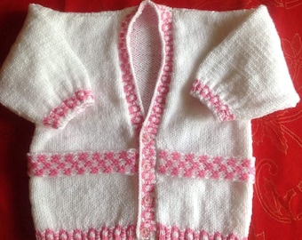Hand knit 1-2 years Gingham check belted cardigan